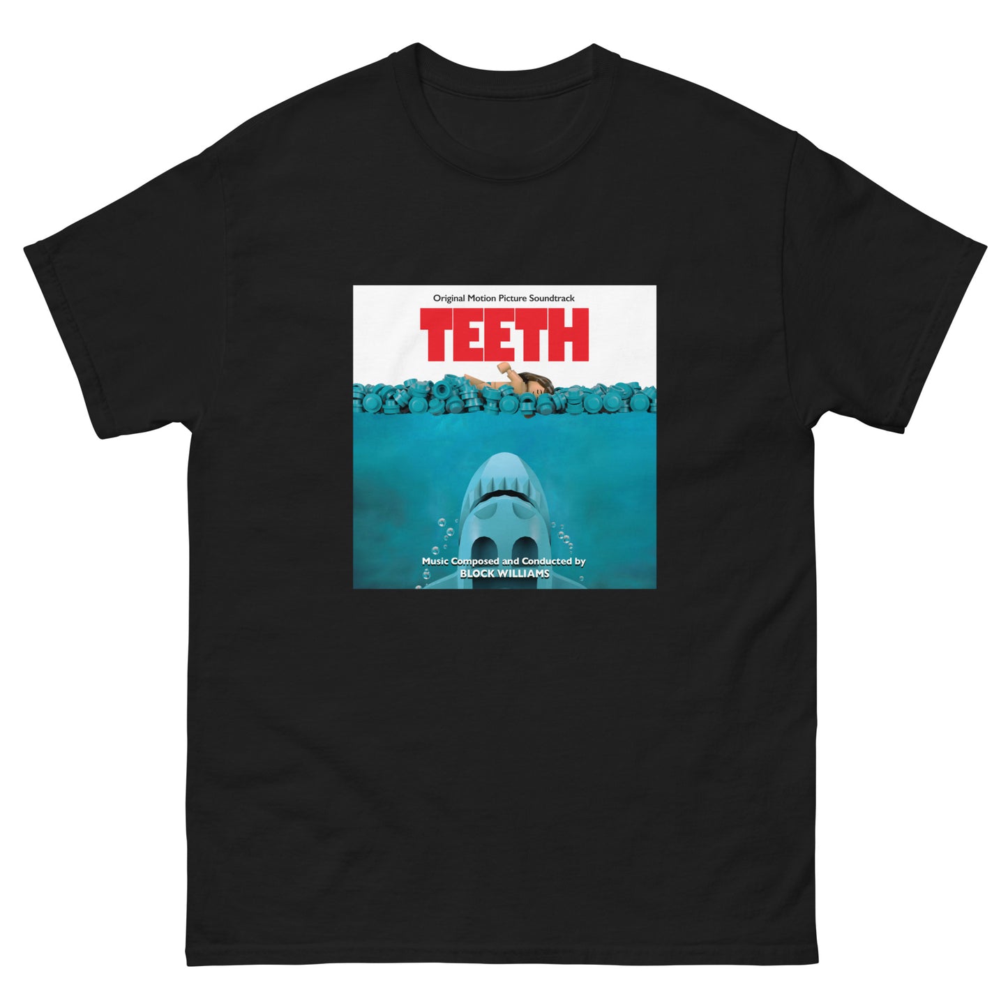 "Jaws: Original Motion Picture Soundtrack" Lego Parody Tshirt