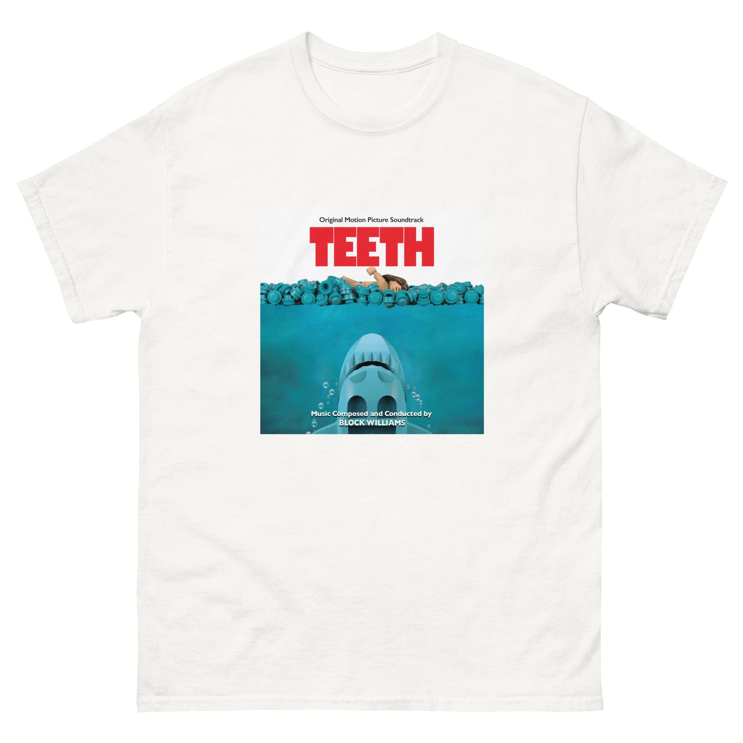 "Jaws: Original Motion Picture Soundtrack" Lego Parody Tshirt